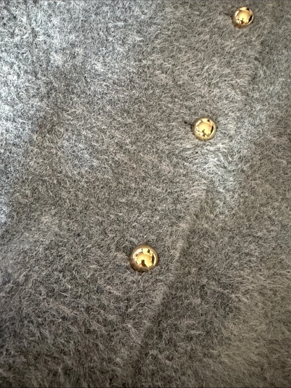 Tahari Heather Gray Fuzzy Button-Front Cardigan with Gold Buttons